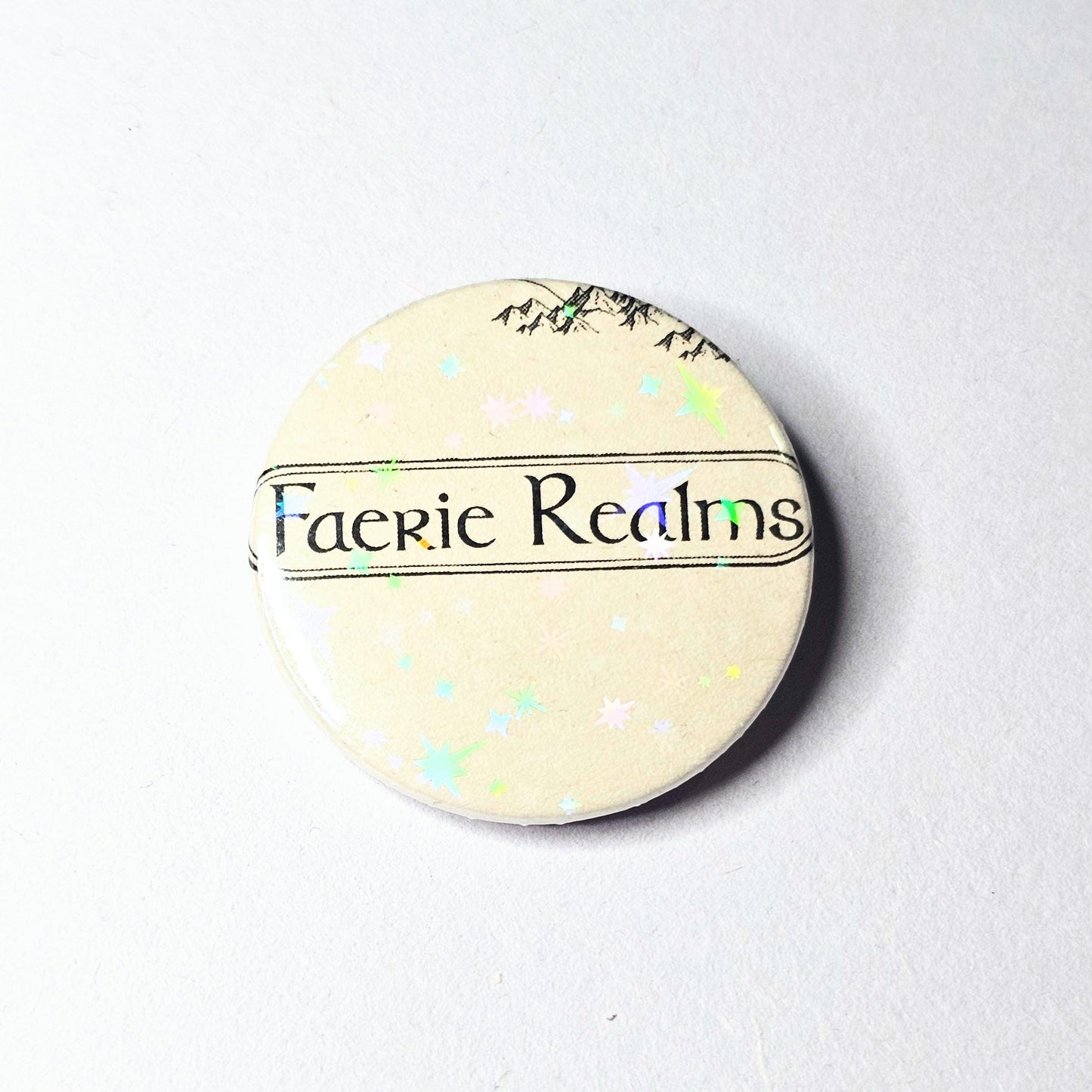 Faerie Realms - Upcycled ACOTAR Book Page Pin | 38mm Holographic Button Badge | Unique Book-Lover Gift