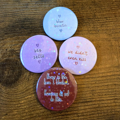 Shane Hollander and Ilya Rozanov Heated Rivalry Quote Fan Badge | Unofficial Fan-Made Merch