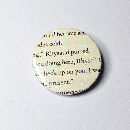 Rhysand Purred - Upcycled ACOTAR Book Page Pin | 38mm Holographic Button Badge | Unique Book-Lover Gift