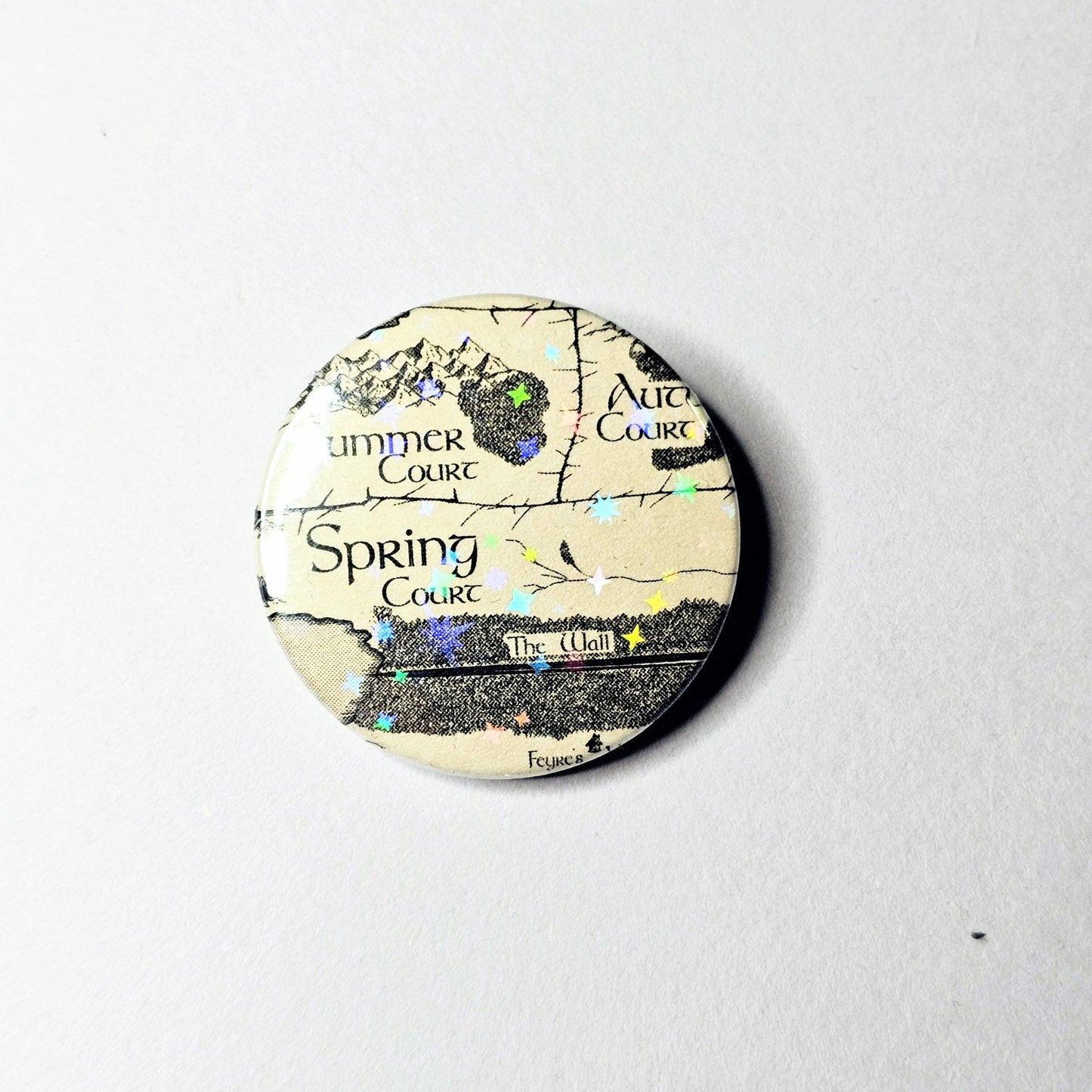 Map of Faerie Realms - Upcycled ACOTAR Book Page Pin | 38mm Holographic Button Badge | Unique Book-Lover Gift