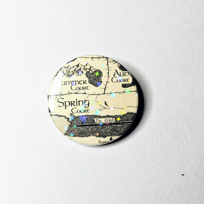 Map of Faerie Realms - Upcycled ACOTAR Book Page Pin | 38mm Holographic Button Badge | Unique Book-Lover Gift