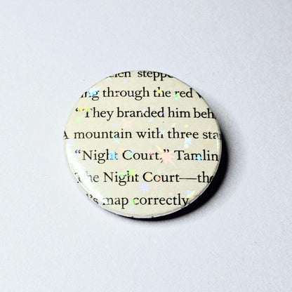 Mountain with Three Stars - Upcycled ACOTAR Book Page Pin | 38mm Holographic Button Badge | Unique Book-Lover Gift