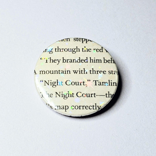 Mountain with Three Stars - Upcycled ACOTAR Book Page Pin | 38mm Holographic Button Badge | Unique Book-Lover Gift